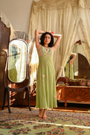 Demetra's Green Silk Appliqué Flutter Sleeve Gown [sm/med]