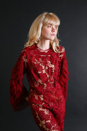 1930s Blood Red Lace + Silk Chiffon Robe [xs/sm/med]