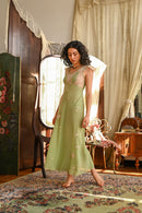 Demetra's Green Silk Appliqué Flutter Sleeve Gown [sm/med]