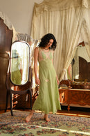 Demetra's Green Silk Appliqué Flutter Sleeve Gown [sm/med]