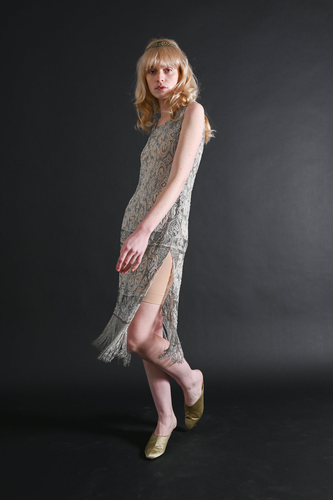 1920s Hand Painted Beaded Fringe Flapper Dress [xs/sm] – Demetra Vintage