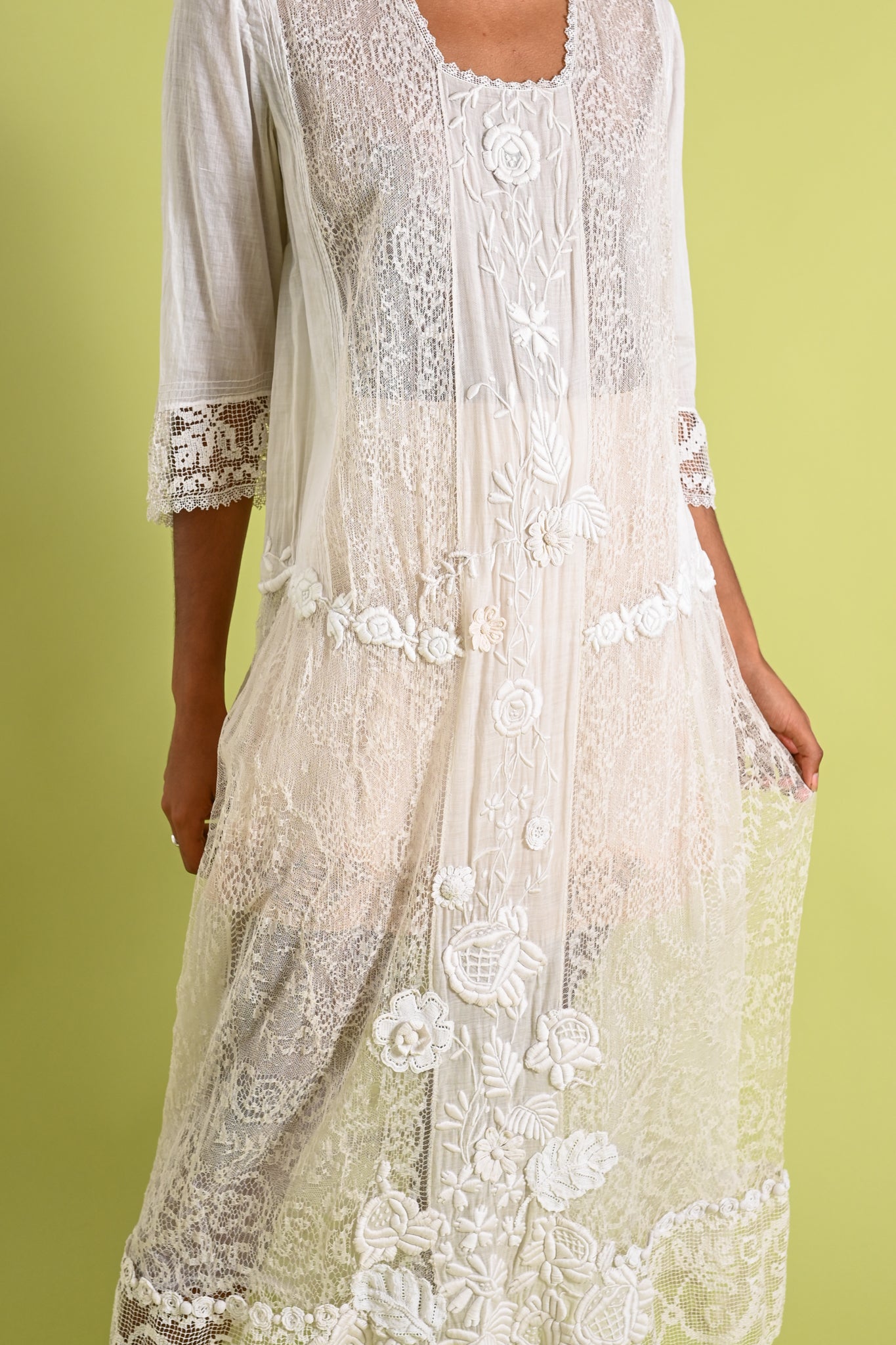 1920s Hand Embroidered Cotton Whitework Dress [sm/med/lrg]