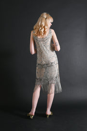 1920s Hand Painted Beaded Fringe Flapper Dress [xs/sm]