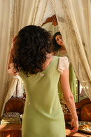 Demetra's Green Silk Appliqué Flutter Sleeve Gown [sm/med]