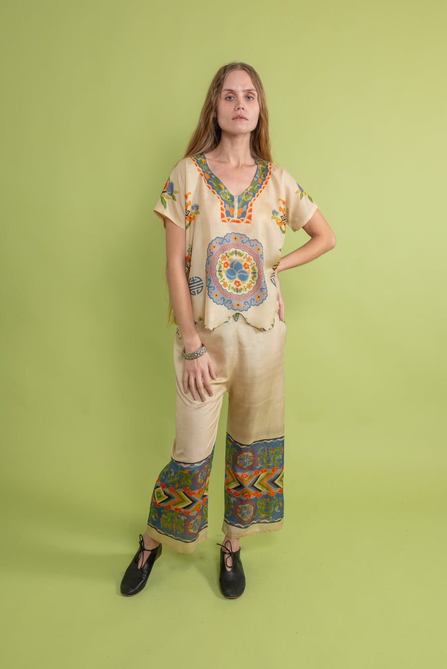 1920s Pongee Silk Pajama Set [xs/sm/med]