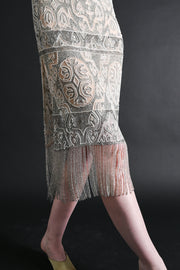 1920s Hand Painted Beaded Fringe Flapper Dress [xs/sm]