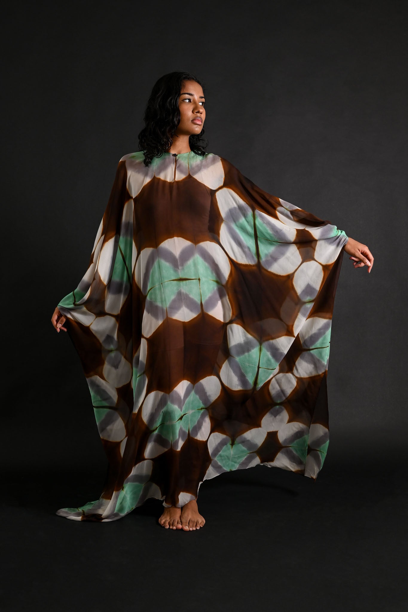 1972 Halston Tie Dye Silk Chiffon Caftan [OS] – Demetra Vintage