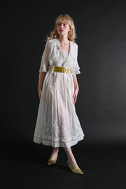 1920s Whitework Dress with Silk Ribbonwork [xs/sm]