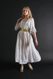 1920s Whitework Dress with Silk Ribbonwork [xs/sm]