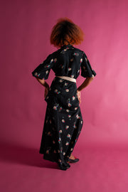 1930s Dark Floral Silk Bias Cut Gown [med/lrg]