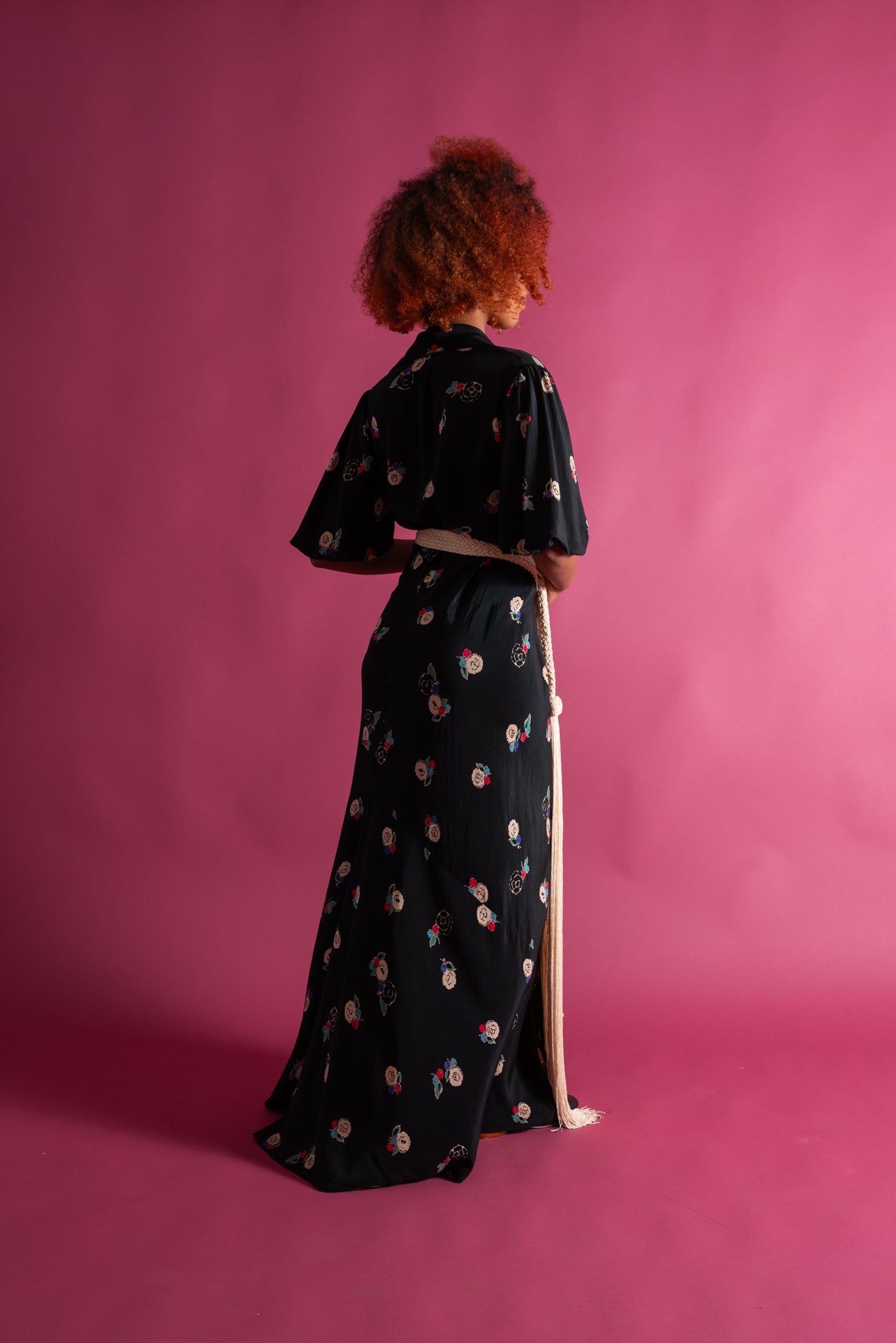 1930s Dark Floral Silk Bias Cut Gown [med/lrg]