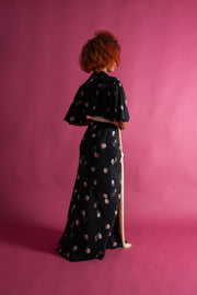 1930s Dark Floral Silk Bias Cut Gown [med/lrg]