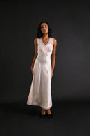 1930s Hand Embroidered Floral + Foliage Silk Gown [xs/sm]