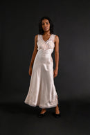 1930s Hand Embroidered Floral + Foliage Silk Gown [xs/sm]