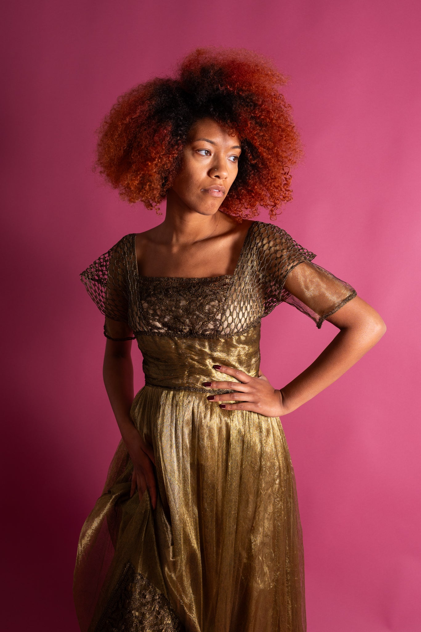 Edwardian Gold Chartreuse Lamé Net Gown [xs/sm]