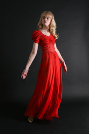 1930s Crimson Silk Chiffon Diamanté Gown [xs/sm]