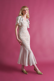 1930s Dove Grey Lace Ruffle Gown [xs/sm]