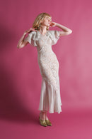 1930s Dove Grey Lace Ruffle Gown [xs/sm]