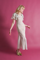 1930s Dove Grey Lace Ruffle Gown [xs/sm]
