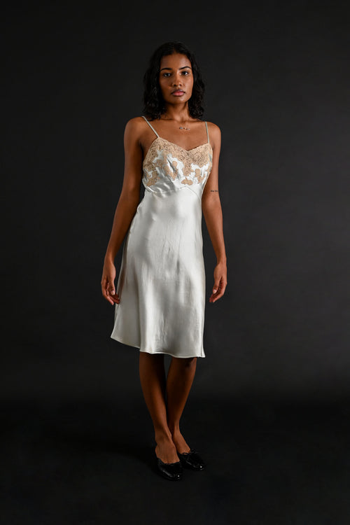 1930s Powder Blue Silk Satin Slip [xs/sm]