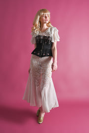 1880s French Black + Pink Flossed Corset [xs/sm]