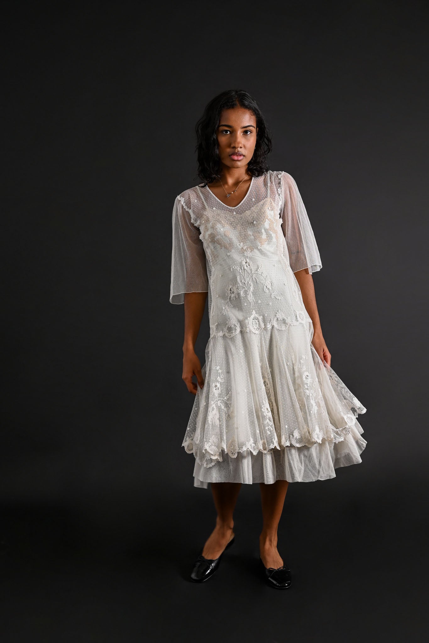 1920s Tambour Embroidered Lace Dress [xs/sm]