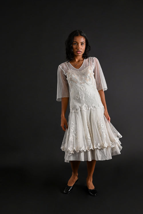 1920s Tambour Embroidered Lace Dress [xs/sm]