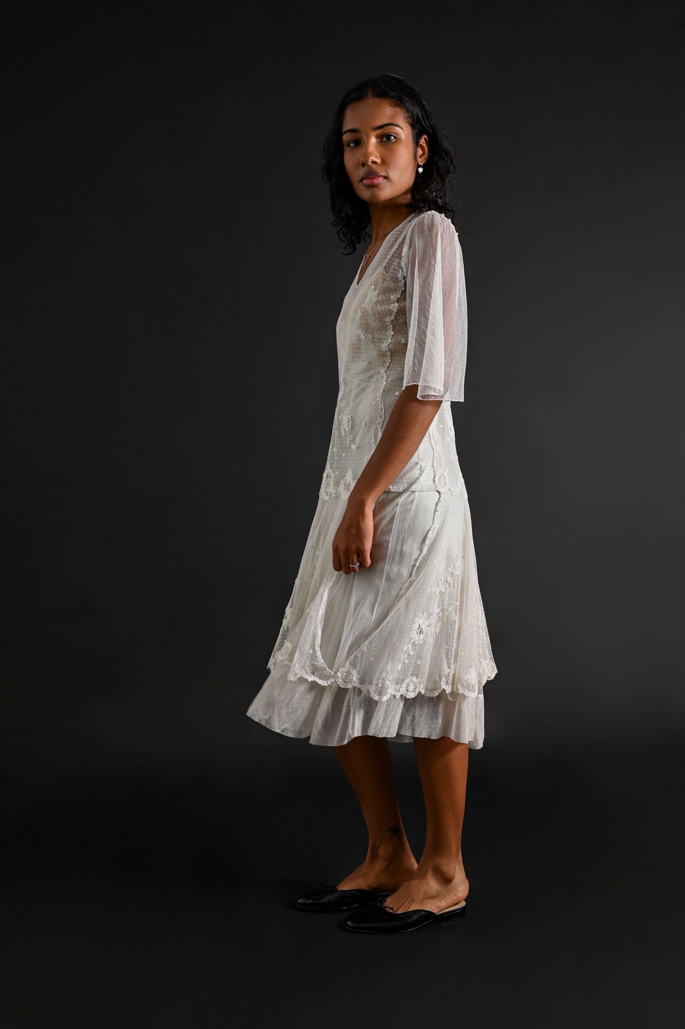 1920s Tambour Embroidered Lace Dress [xs/sm]