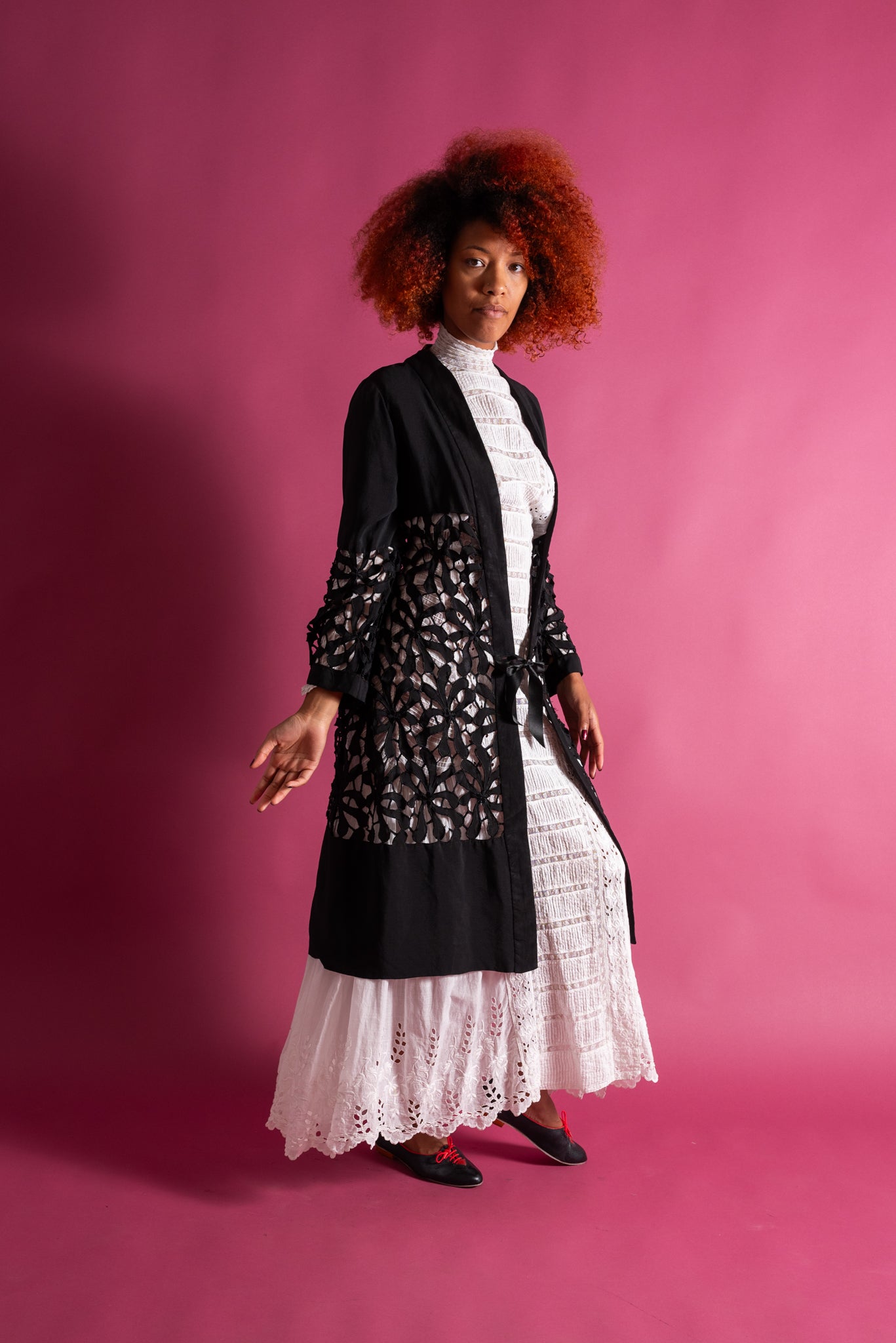 1920s Black Silk Floral Cutout Jacket [xs/sm/med]