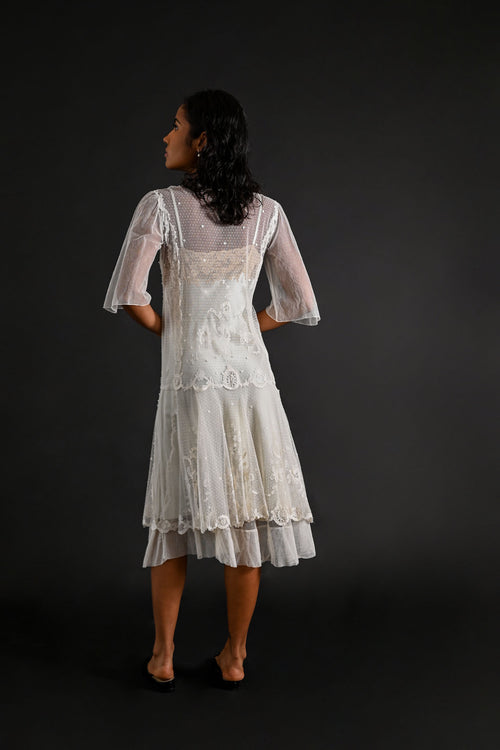 1920s Tambour Embroidered Lace Dress [xs/sm]