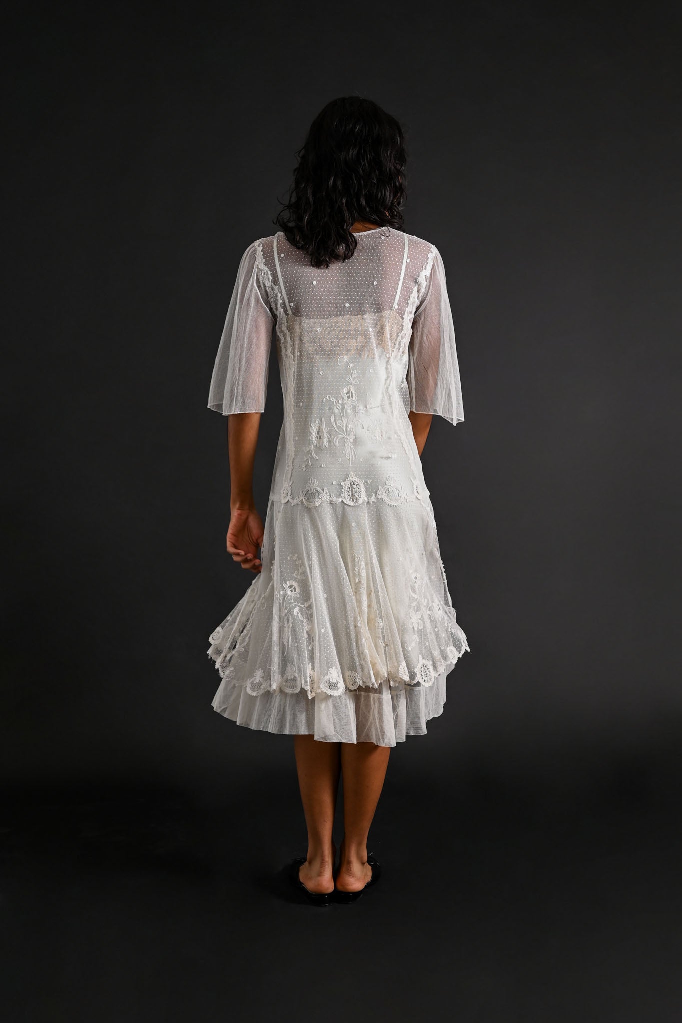 1920s Tambour Embroidered Lace Dress [xs/sm]