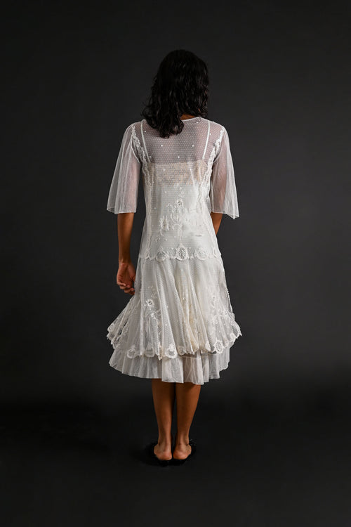 1920s Tambour Embroidered Lace Dress [xs/sm]