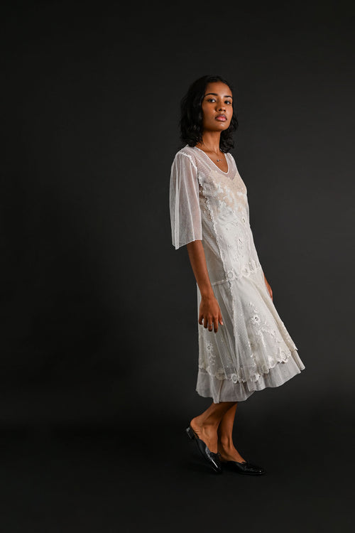 1920s Tambour Embroidered Lace Dress [xs/sm]