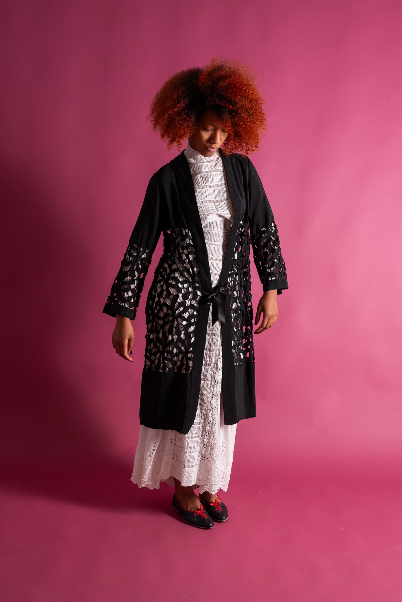 1920s Black Silk Floral Cutout Jacket [xs/sm/med]