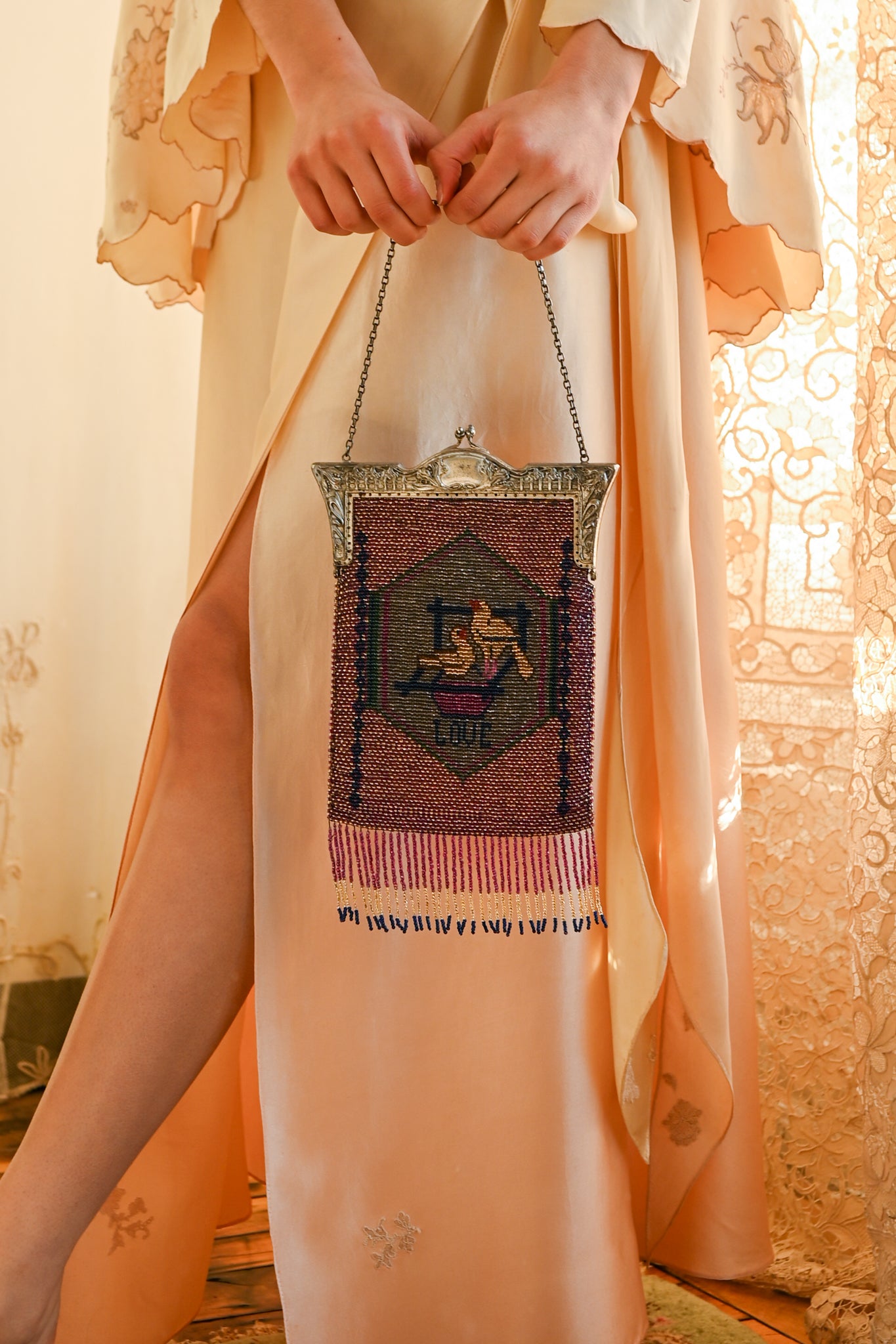 Edwardian Hand Beaded Love Purse