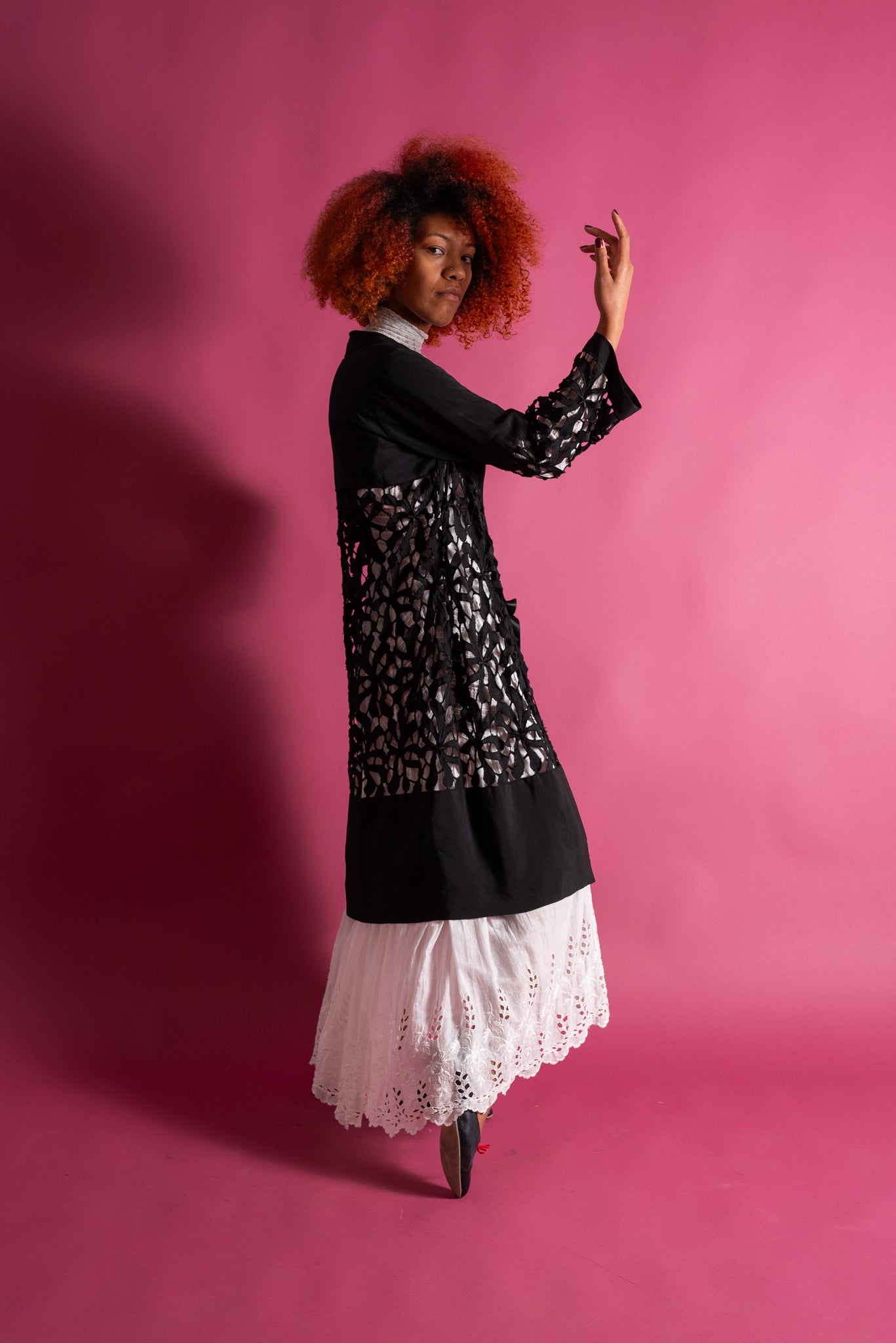 1920s Black Silk Floral Cutout Jacket [xs/sm/med]