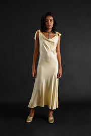 1930s Butter Yellow Silk Monogrammed Gown [sm/med/lrg]