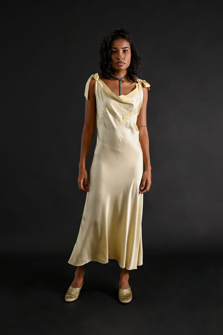 1930s Butter Yellow Silk Monogrammed Gown [sm/med/lrg]