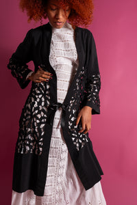 1920s Black Silk Floral Cutout Jacket [xs/sm/med]