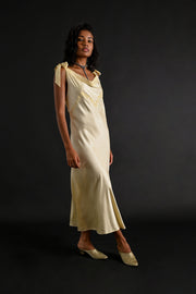 1930s Butter Yellow Silk Monogrammed Gown [sm/med/lrg]