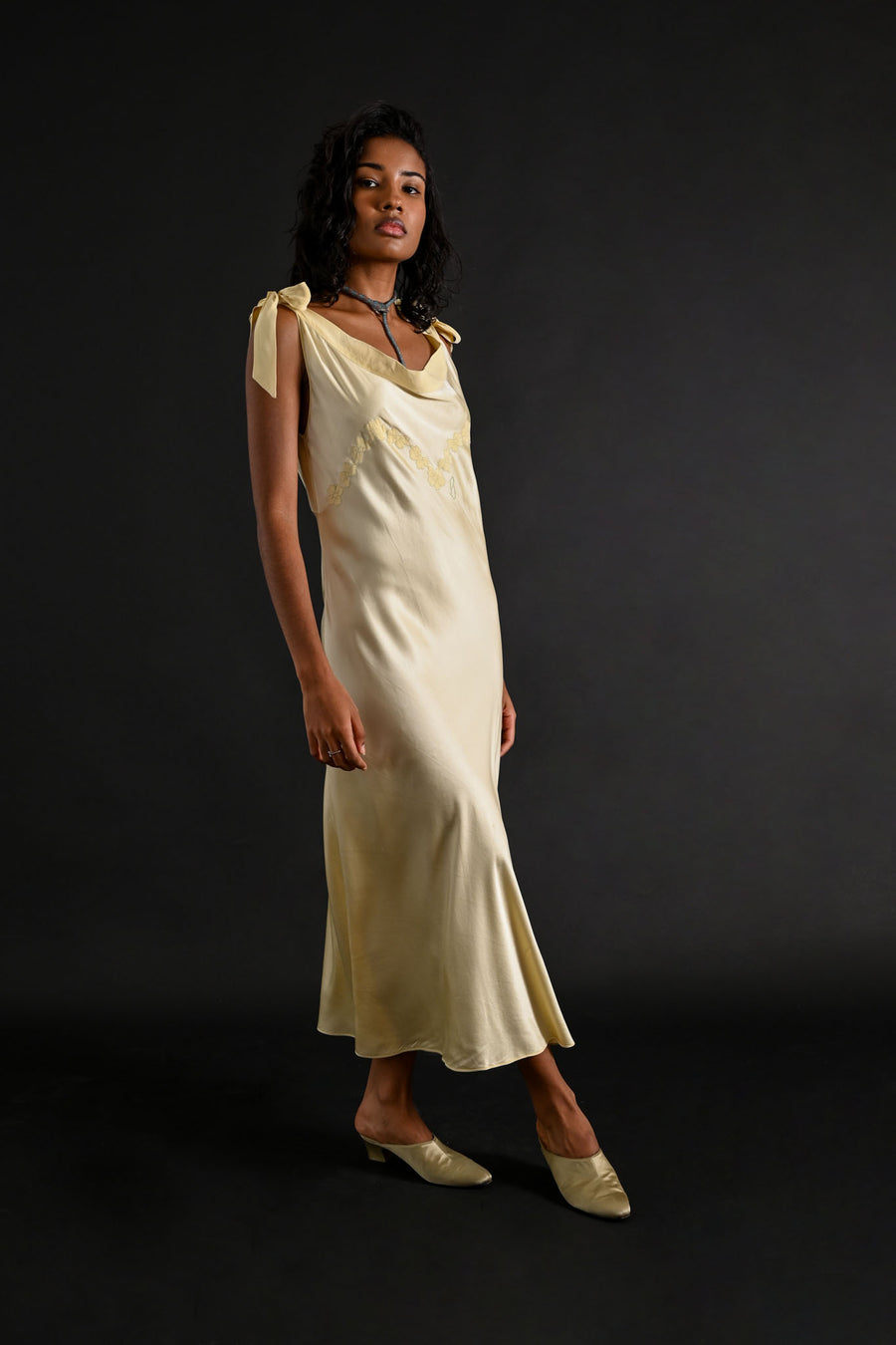 1930s Butter Yellow Silk Monogrammed Gown [sm/med/lrg]