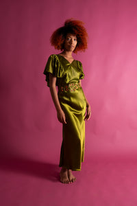 1930s Serpent Green Silk Satin Gown [sm/med]