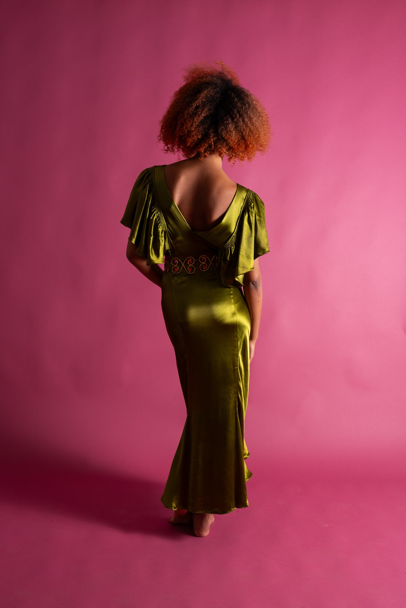 1930s Serpent Green Silk Satin Gown [sm/med] – Demetra Vintage