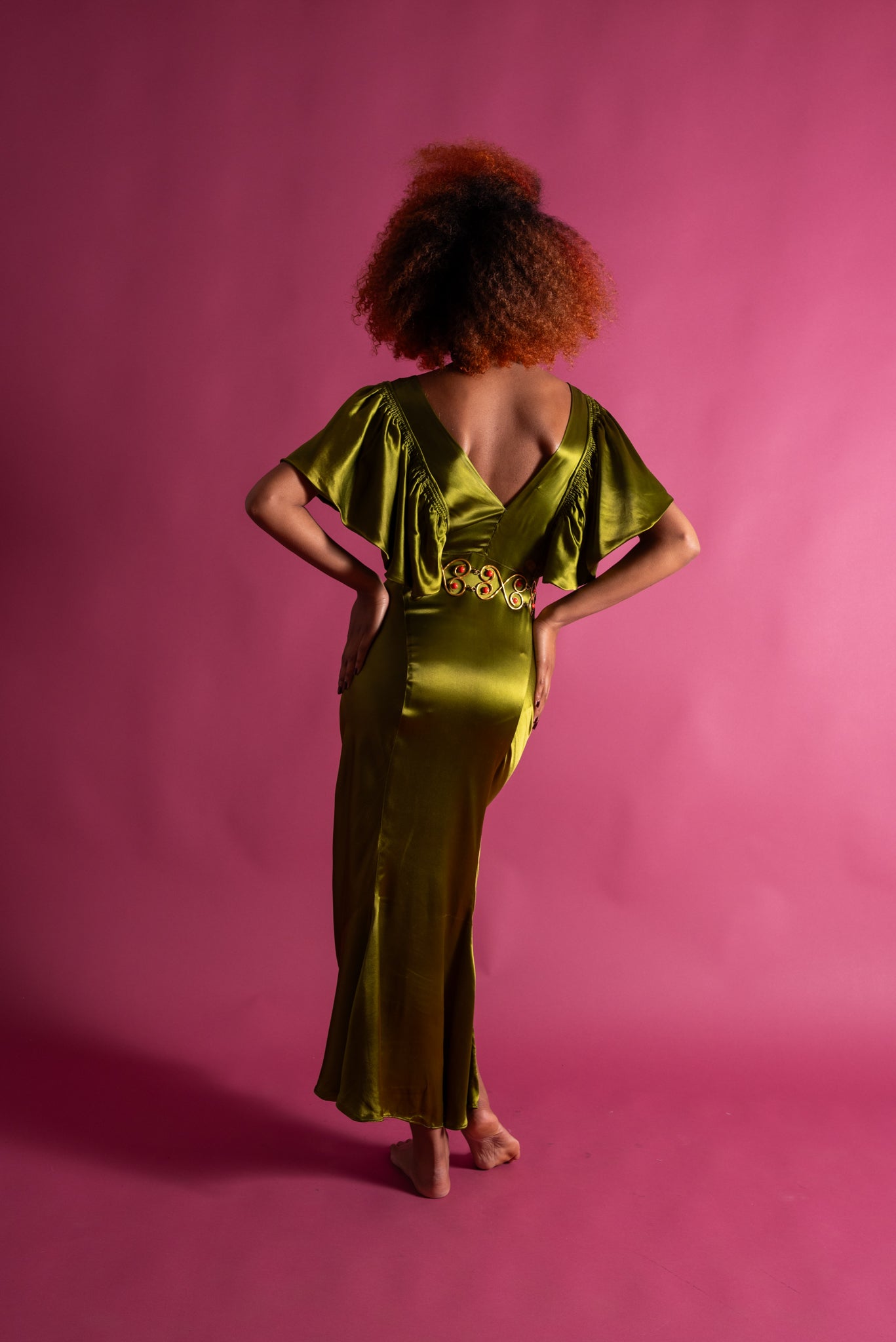 1930s Serpent Green Silk Satin Gown [sm/med] – Demetra Vintage