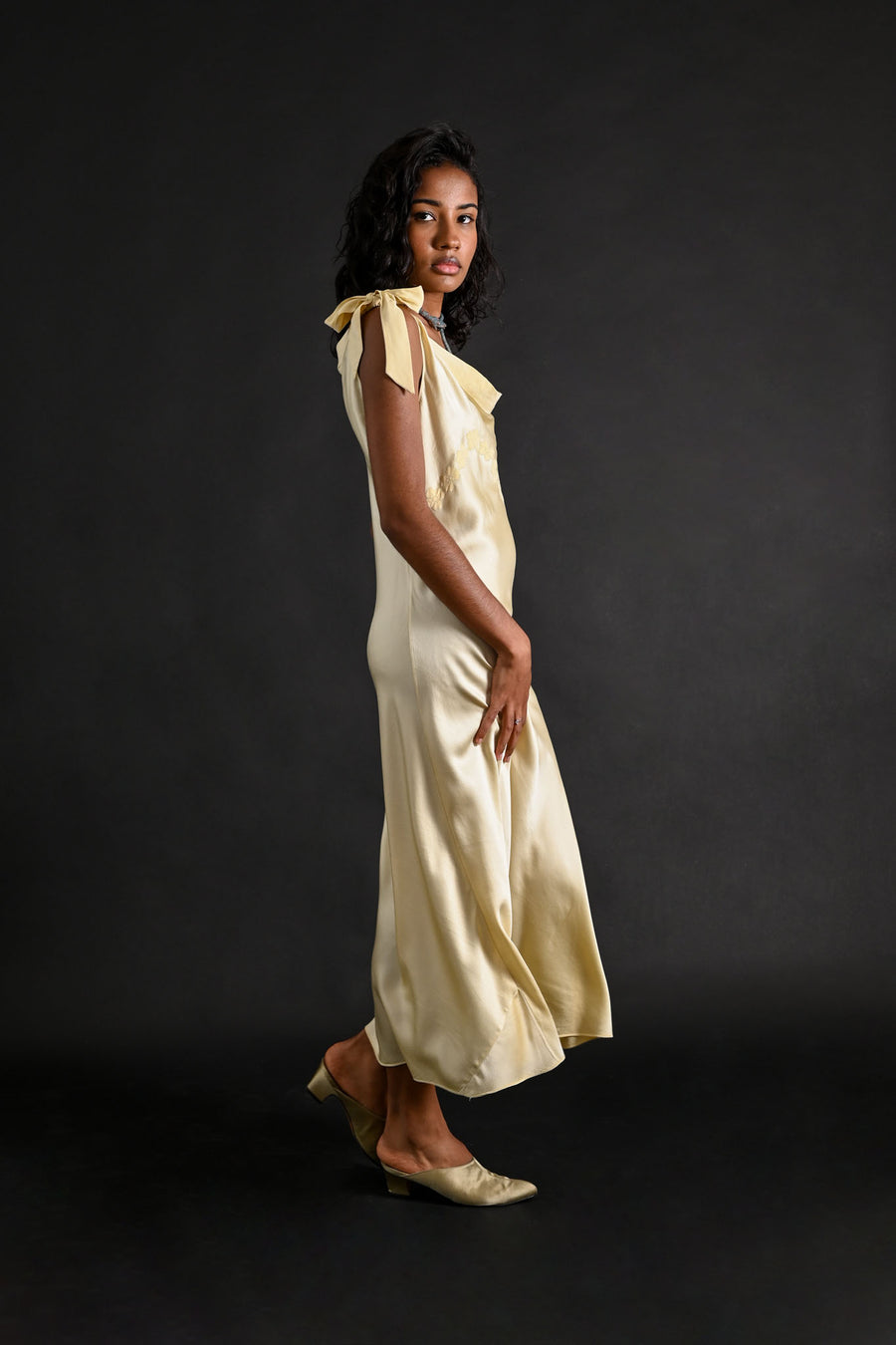 1930s Butter Yellow Silk Monogrammed Gown [sm/med/lrg]