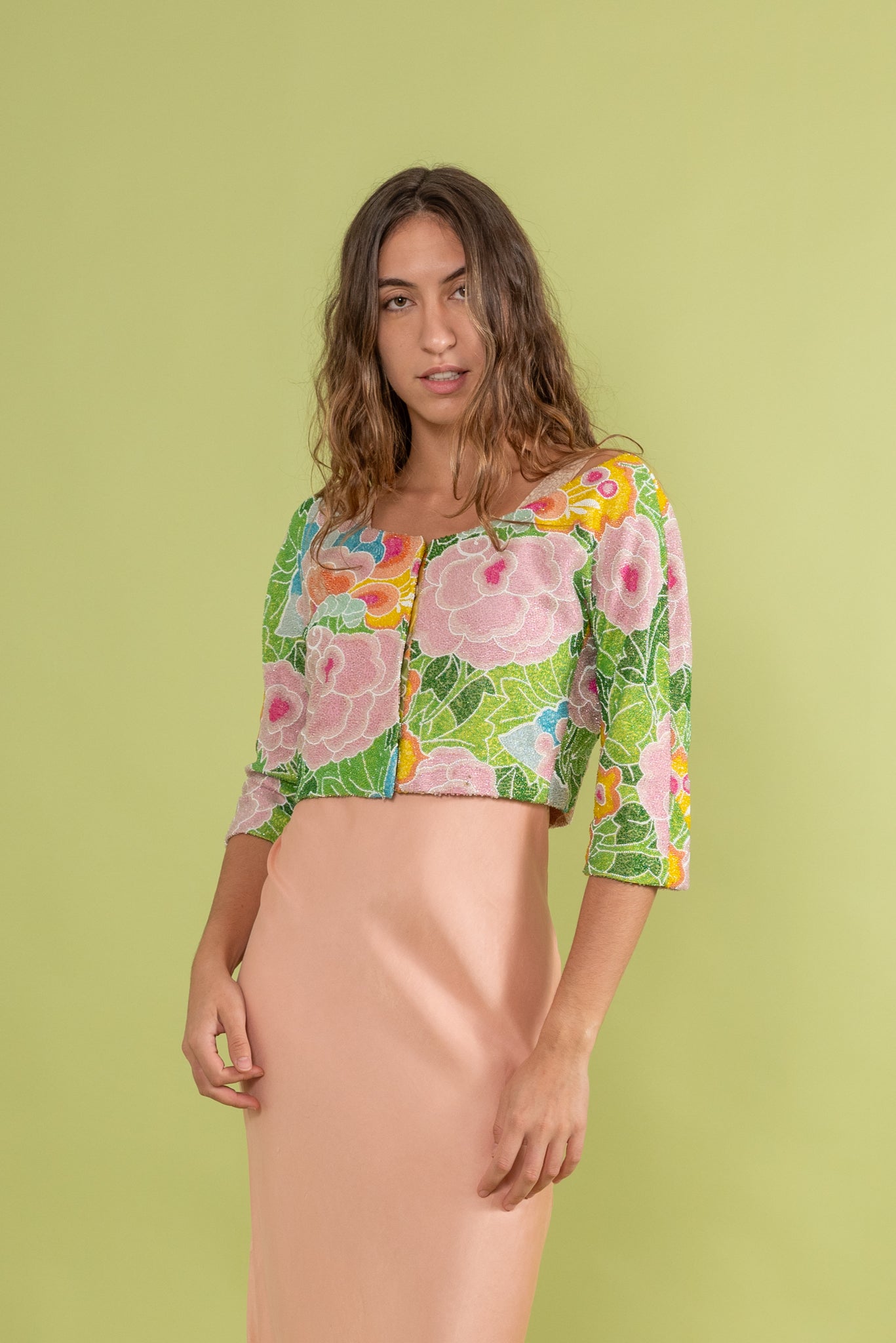 1960s Irene Galitzene Couture Beaded Floral Jacket [sm/med]