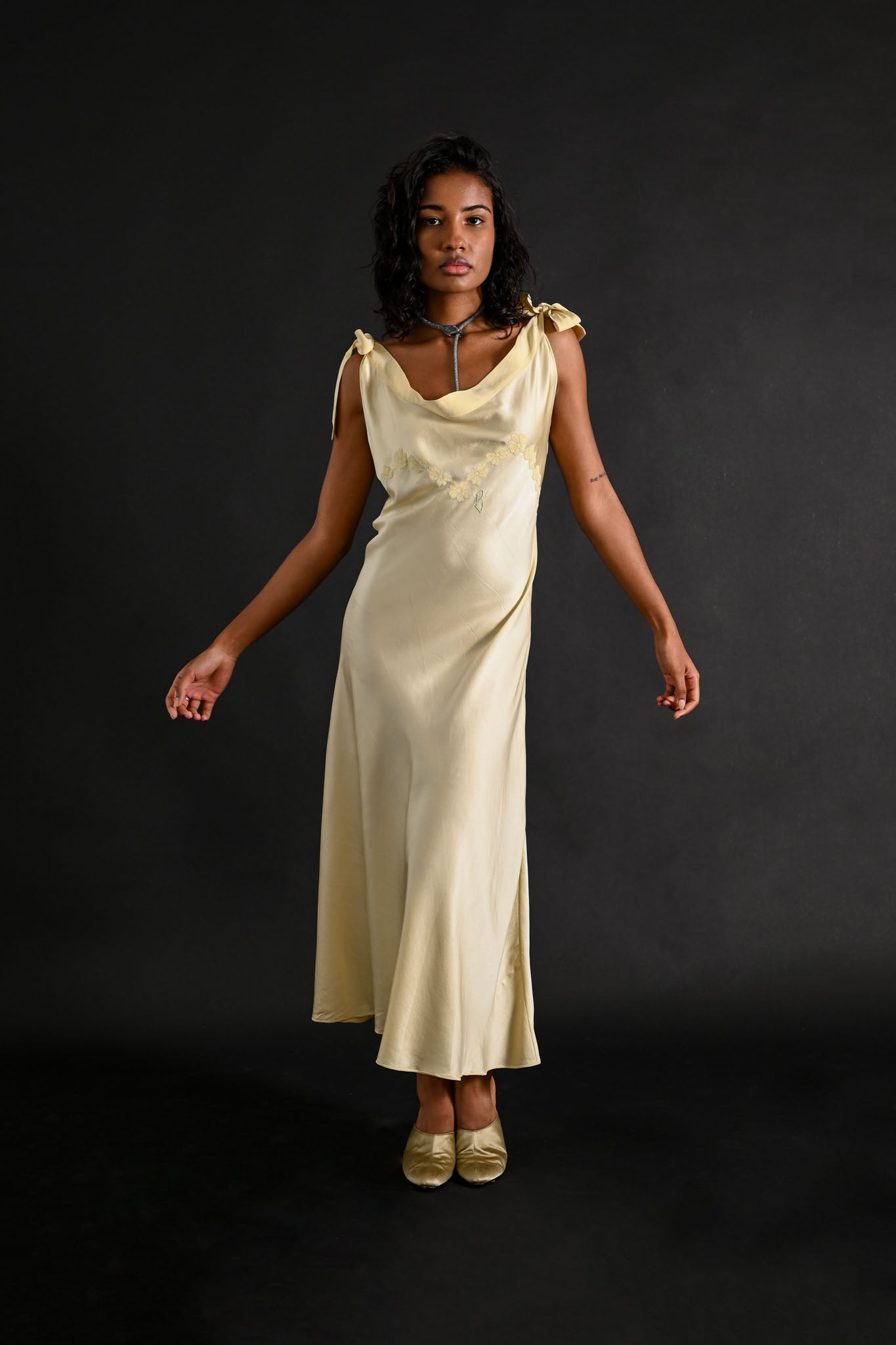 1930s Butter Yellow Silk Monogrammed Gown [sm/med/lrg]