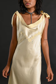 1930s Butter Yellow Silk Monogrammed Gown [sm/med/lrg]