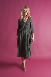 1920s Gunmetal Rayon Crochet Dress w Tassels [OS]