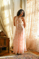 1930s Floral Printed Rayon Tie Front Gown [sm/med]